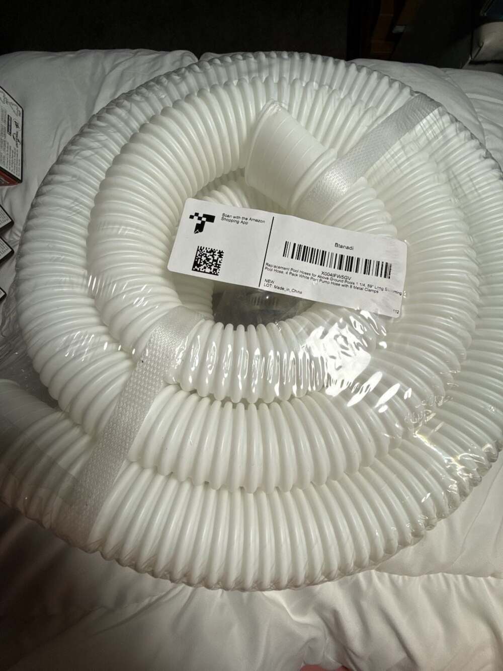 Bianadi 1.25 Inch Diameter 59 Inch Long White Pool Pump Replacement Hose with 8